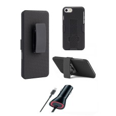 New iPhone 6 / 6s ElloGear Shell Holster COMBO Extra Slim Rubber Textured Carrying Case with Kickstand & Swivel Belt Clip (Case & Charger) 